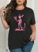 Baskılı Oversize Bisiklet Yaka T-shirt - Beyaz resmi